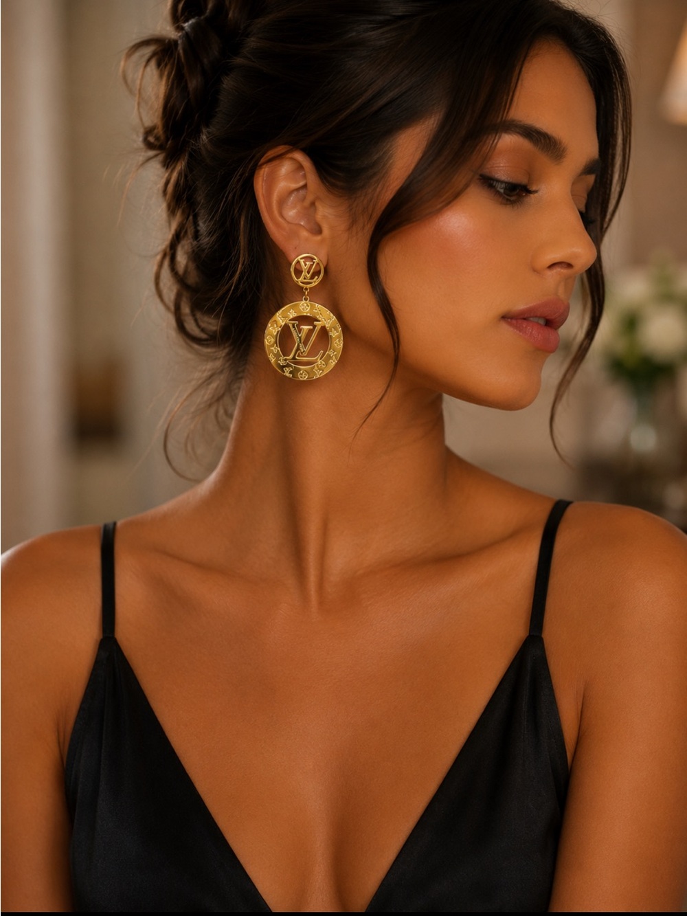 Gold Monogram Drop Earrings - Signature - Picture 2 of 3